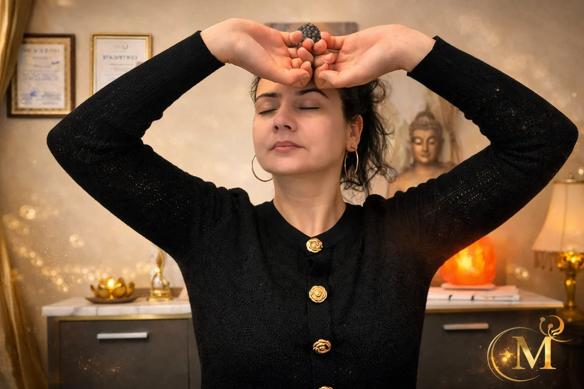 Милена Иванова по време на онлайн практика по Face Yoga